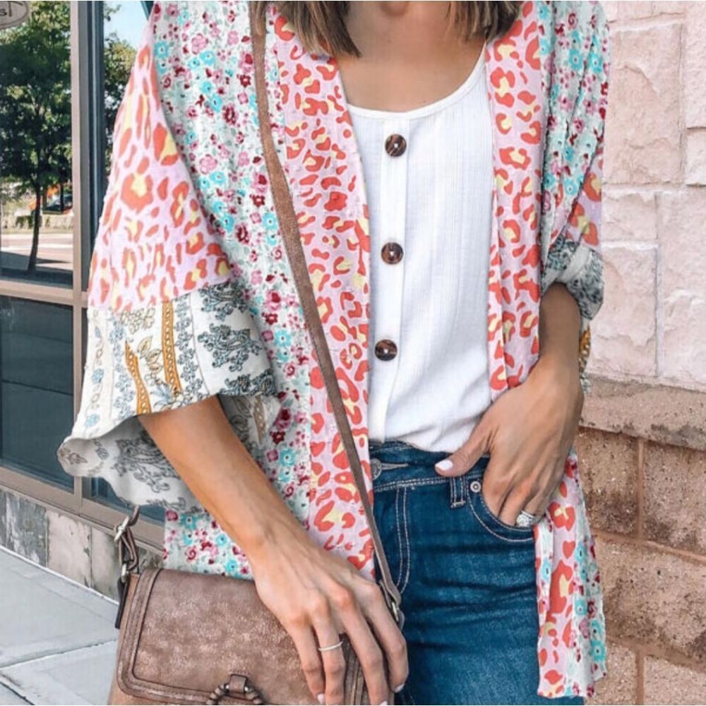 New Multicolor Open Front Bell Sleeve Kimono